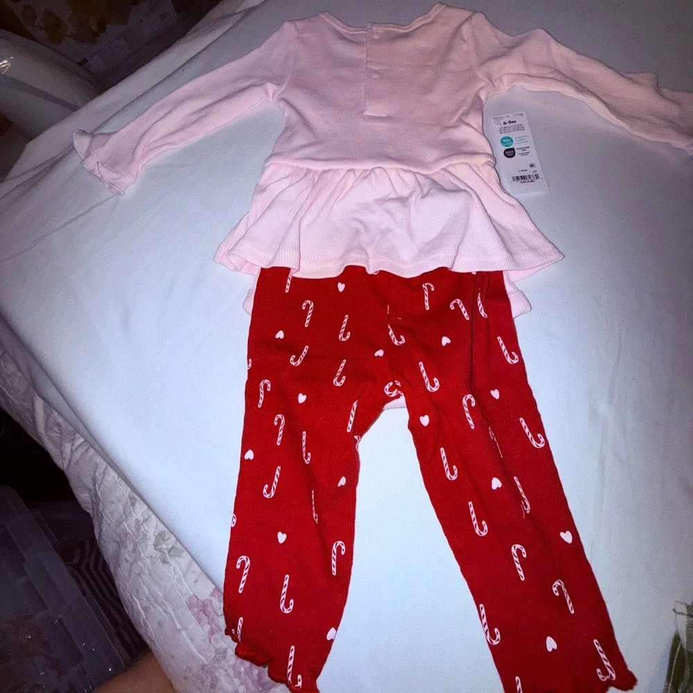 Carter's Child of Mine Outfit Kids 3-6M Pink Red NEW Candy Cane Peplum Set